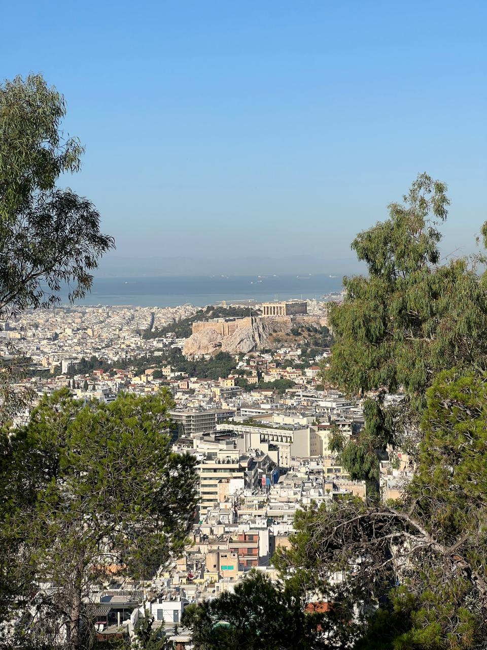 athens panorama with the acropolis and the sea beyond